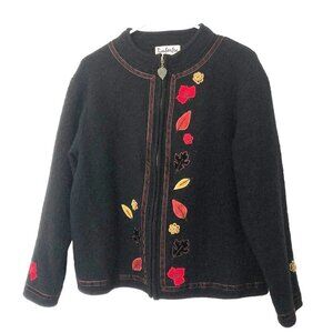 Vintage Timberlea 100% Wool Full Zip Jacket Embellished Fall Motif Tag Sz Large